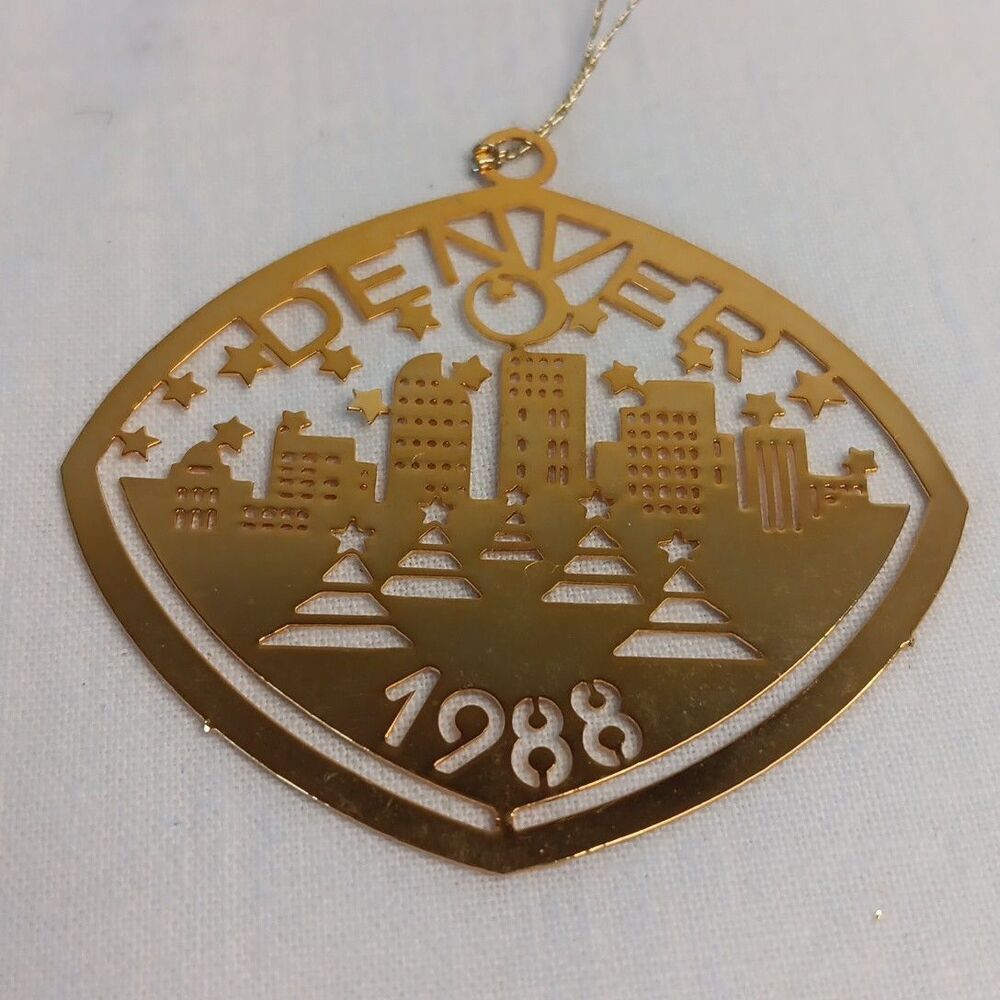Tamerlane Denver Skyline 1988 Ornament Souvenir Brass Die Cut Vintage